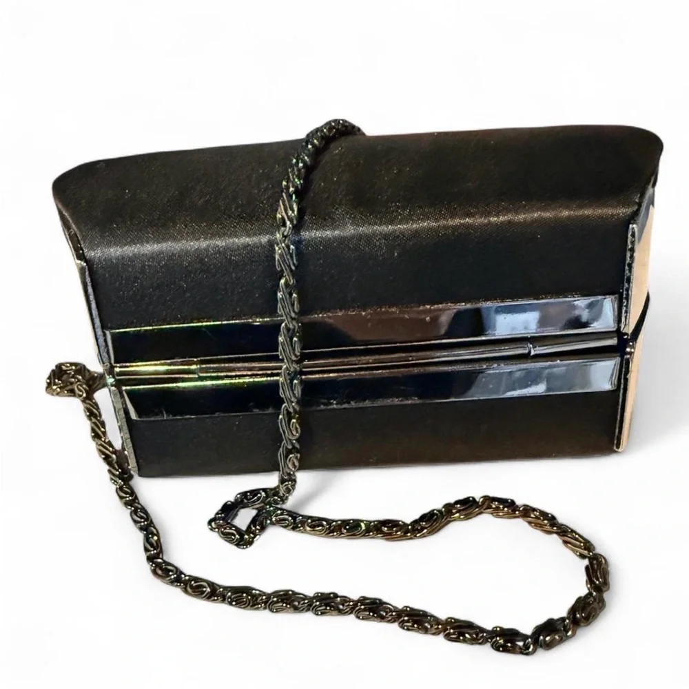 Jessica McClintock Vintage Clutch Shoulder Bag Satin Metal Rhinestone Clasp